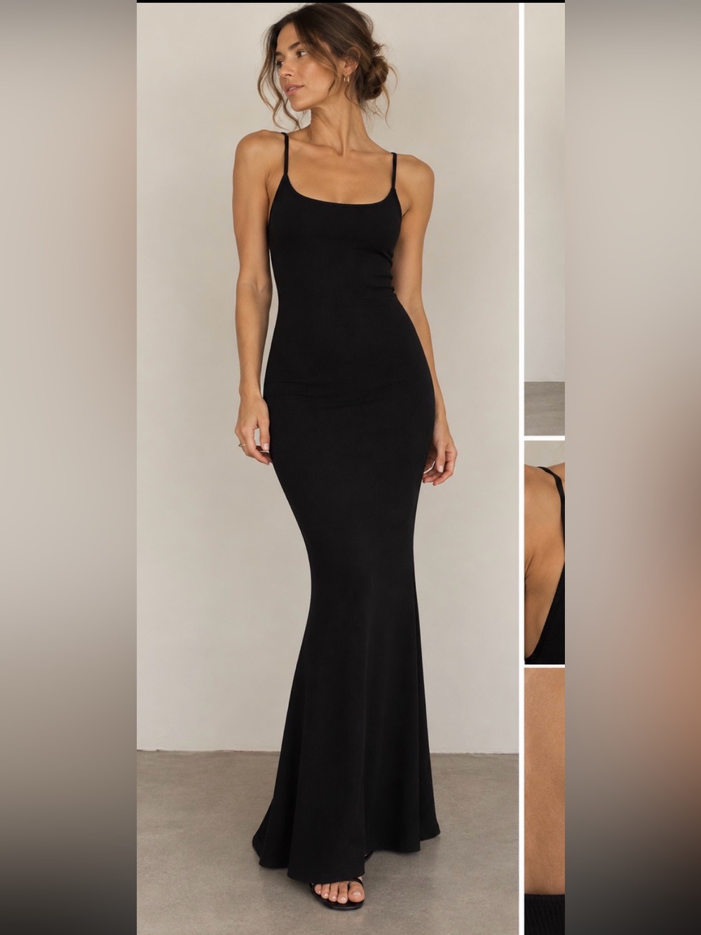 SKIMS Soft Lounge Long Slip Dress Onyx Black ribbed Maxi Bodycon mermaid S